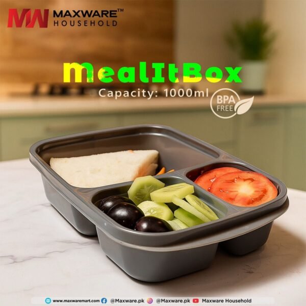 Large 3-Partition Meal Prep Lunch Box (1000ml BPA-Free Food Storage Container)