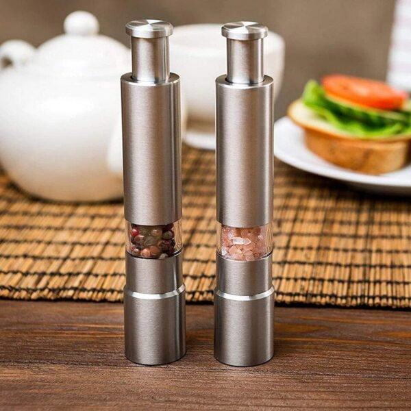 Stainless Steel One-Hand Salt & Pepper Grinder with Push Button Operation