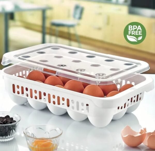 15 Grid Plastic Egg Storage Tray with Lid (Random Color)